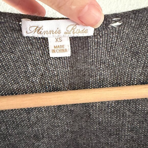 Minnie Rose 100% Cashmere Sleeveless Open Cardigan XS Fringe Gray Boho - Picture 3 of 9